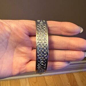 Coach Silver-Tone Signature C Logo Hinged Bracelet